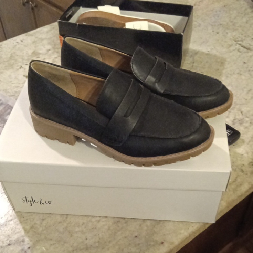 Style & Co. Black Loafers with Brown Soles